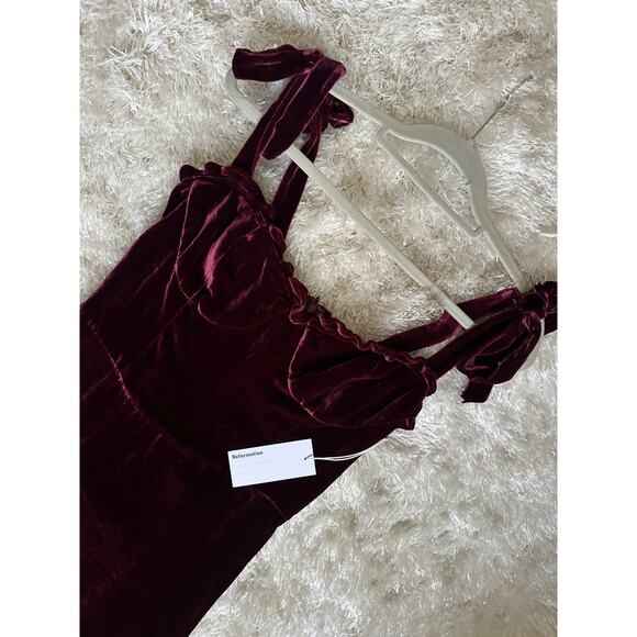 NWT Reformation Antoinette Velvet Corset Dress Plum Sz 6 Bow Tie Straps - Picture 10 of 10